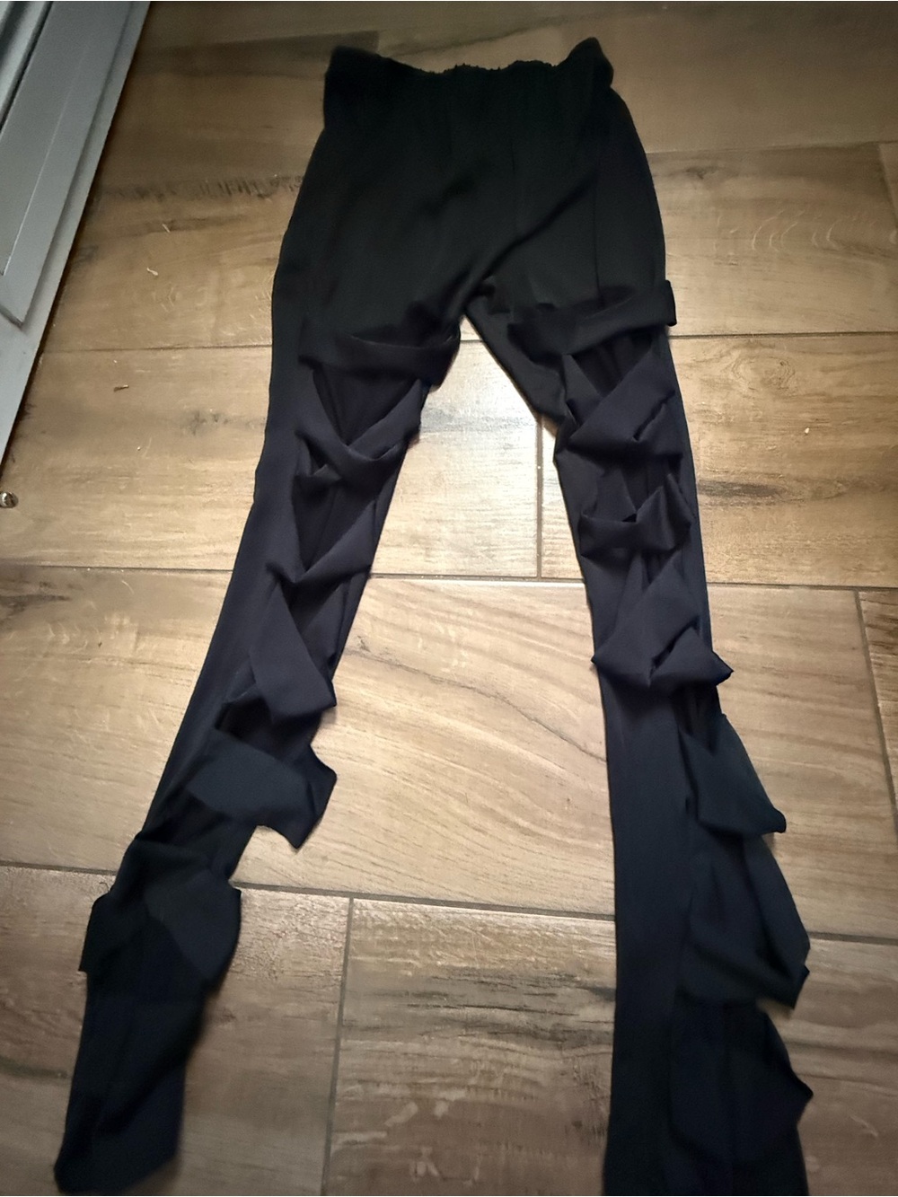 Black Ruffle Detail Womens Leggings